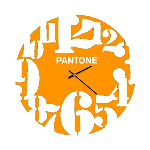 Pantone by Homemania Homemania Round Wall Decoration Clock for Living Room Kitchen Office Orange White Metal 40 x 0.15 x 40 cm, Dimension du Produit: L40xP0,15xA40 cm, 0,9 kg