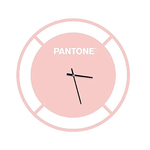 Pantone by Homemania Homemania Drive Round Wall Clock for Living Room, Kitchen, Office, Pink, White Metal 40 x 0.15 x 40 cm, Dimension du Produit: L40xP0,15xA40 cm, 1 kg - Image 1