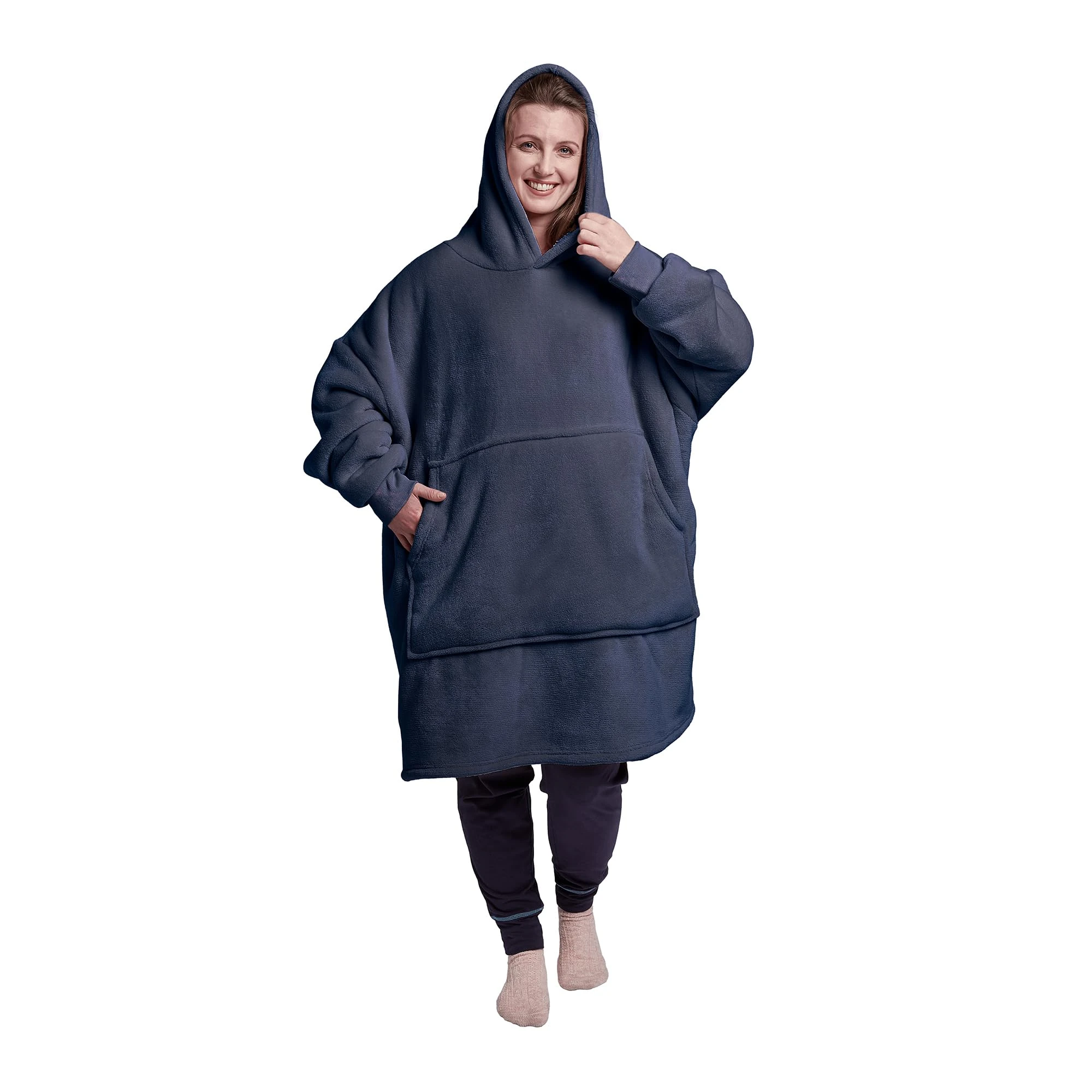 Silentnight Snugsie Oversized Blanket Hoodie – Big Ultra Soft Sherpa Fleece Warm Cosy Hooded Giant Wearable Blanket Hoody Throw for Women Men Adults Teens – Navy Blue