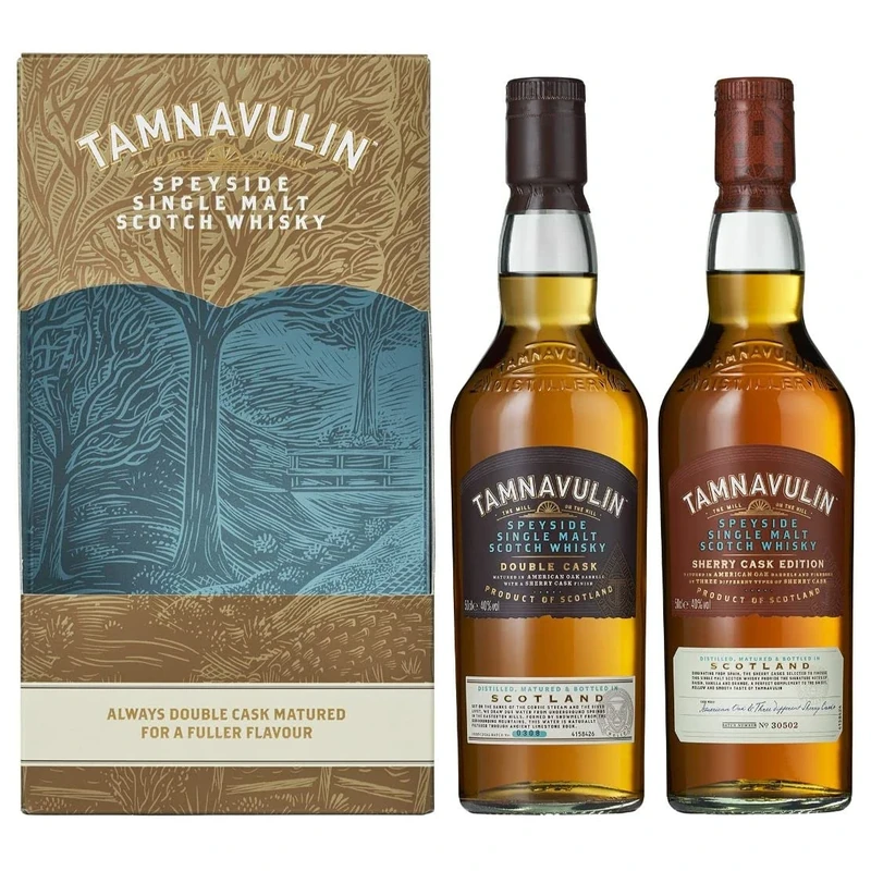 Tamnavulin Single Malt Scotch Whisky Double Cask and Sherry Cask Gift Pack | 2 x 50cl | Amazon Exclusive Whisky Gift Set | The Signature Speyside Malt | 40% vol