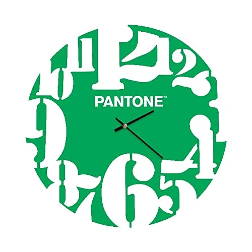 Pantone by Homemania Homemania Numbers Clock-Round Wall Decoration for Living Room, Kitchen, Office-Green, White, Metal, 40 x 0.15 x 40 cm, Dimension du Produit: L40xP0,15xA40 cm, 0,9 kg