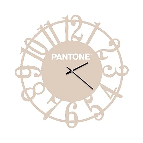 Homemania Round Wall Clock for Living Room Kitchen Office Sand White Metal 40 x 0.15 x 40 cm, Dimension du Produit: L40xP0,15xA40 cm, 0,8 kg