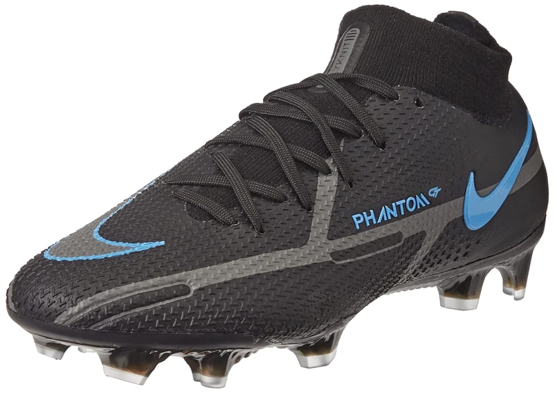 Nike Phantom GT2 Elite DF FG, Soccer Shoe, Black/Black-Iron Grey-univ Blue,