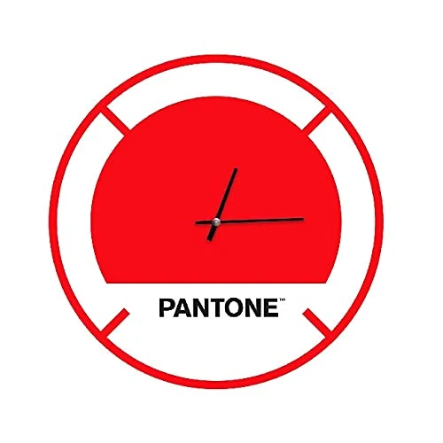 Pantone by Homemania Homemania Drive in Round Wall Clock for Living Room, Kitchen, Office-Red, White, Black Metal, 40 x 0.15 x 40 cm, Dimension du Produit: L40xP0,15xA40 cm, 1 kg