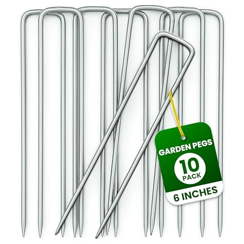 Weed Membrane Garden Pegs - 10 Pack 6 Inch Galvanized Metal Pegs for Membrane - Rustproof Garden Membrane Pegs for Garden Membrane, Netting, Artificial Grass and Tent