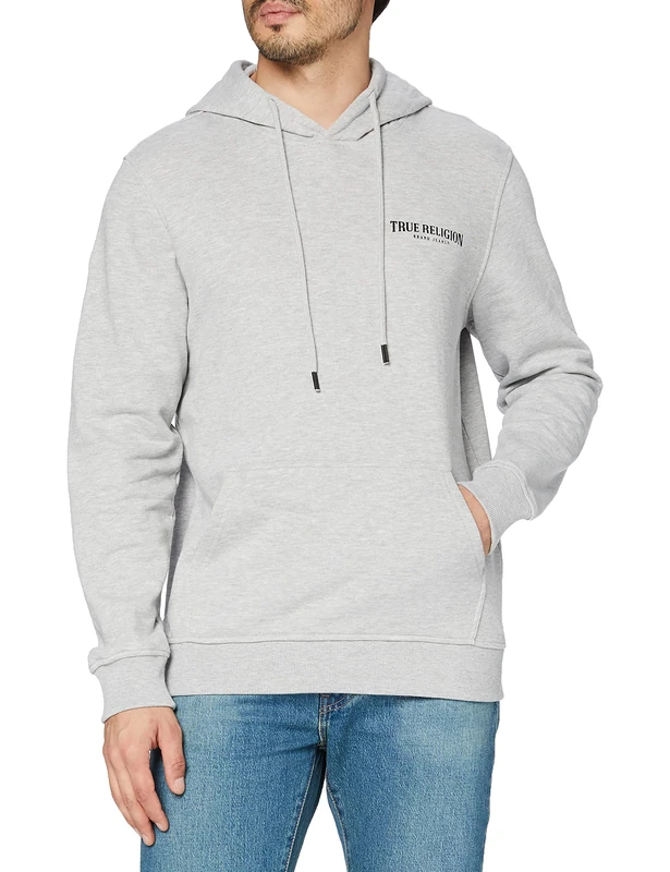 True Religion Men's Arch Logo Pullover Hoodie, Heather Grey, XX-Large