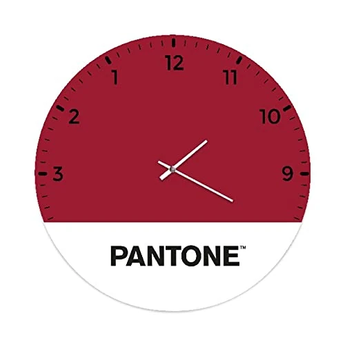 Homemania Side Down Round Wall Clock for Living Room, Kitchen, Office, Bordeaux, White, Black, Metal, 40 x 0.15 x 40 cm, Dimension du Produit: L40xP0,15xA40 cm, 1,5 kg - Image 1