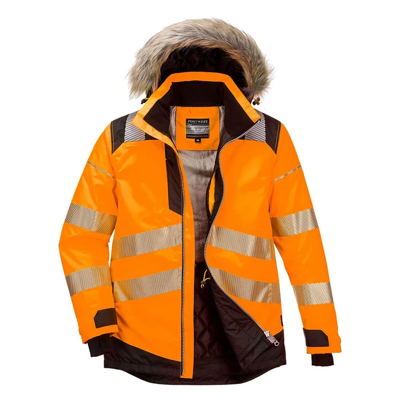 Portwest PW3 Hi-Vis Winter Parka Jacket, Orange/Black , Size: Small