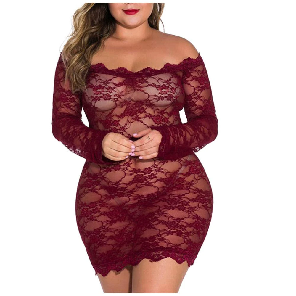 KSDFIUHAG Lingerie for Women Sexy Lingerie Set Sexy Lingerie Women Long Sleeve Transparent Lace Nightdress Baby Underwear Erotic Costumes-Wine_Red_4XL