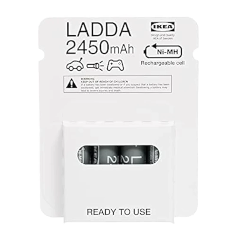IKEA LADDA Rechargeable Batteries, AA, HR6, 1.2V, 2450mAh, Grey - Pack of 4