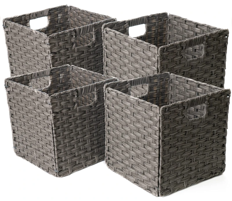 Foldable Synthetic Plastic Wicker Storage Basket with Iron Wire Frame By Blue Ridge Basket Company (Set of 4) - Image 1