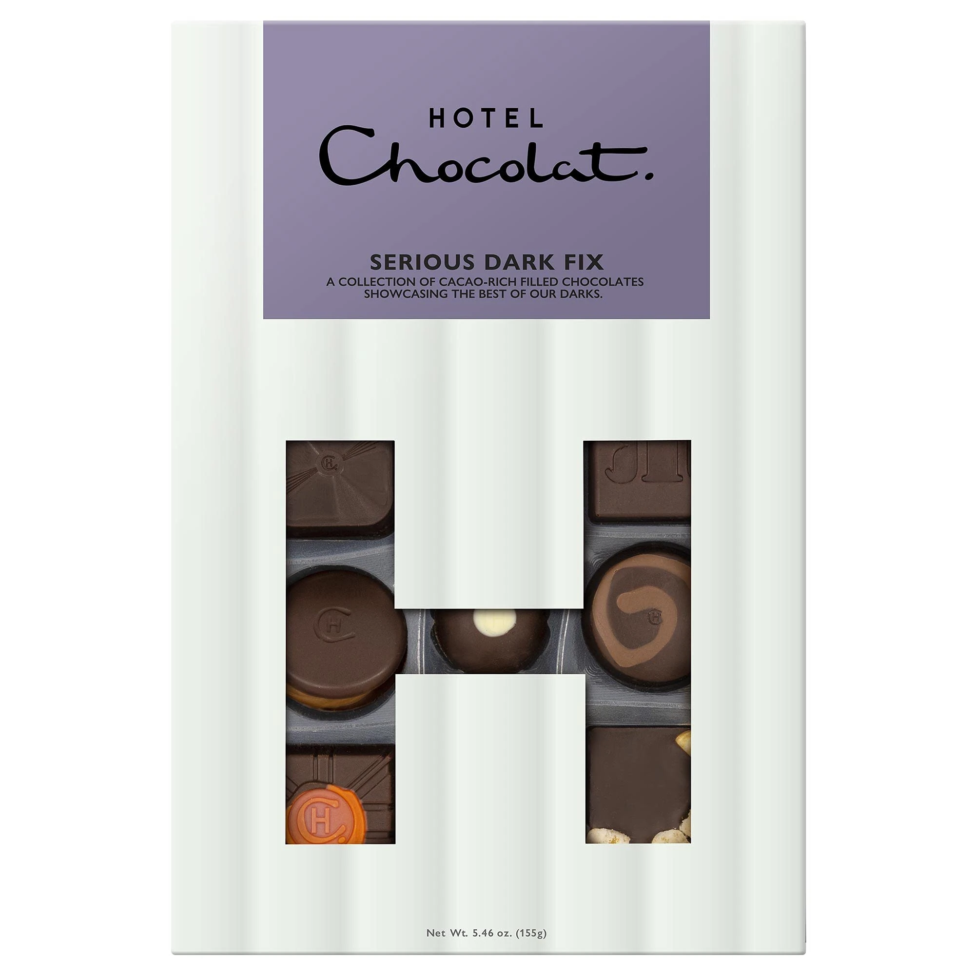 Hotel Chocolat Serious Dark Fix H-Box 155g - 14-Piece Dark Chocolate Box - Suitable for Vegetarians - Chocolate Gift for Birthday, Thank You, Congratulations, Anniversary