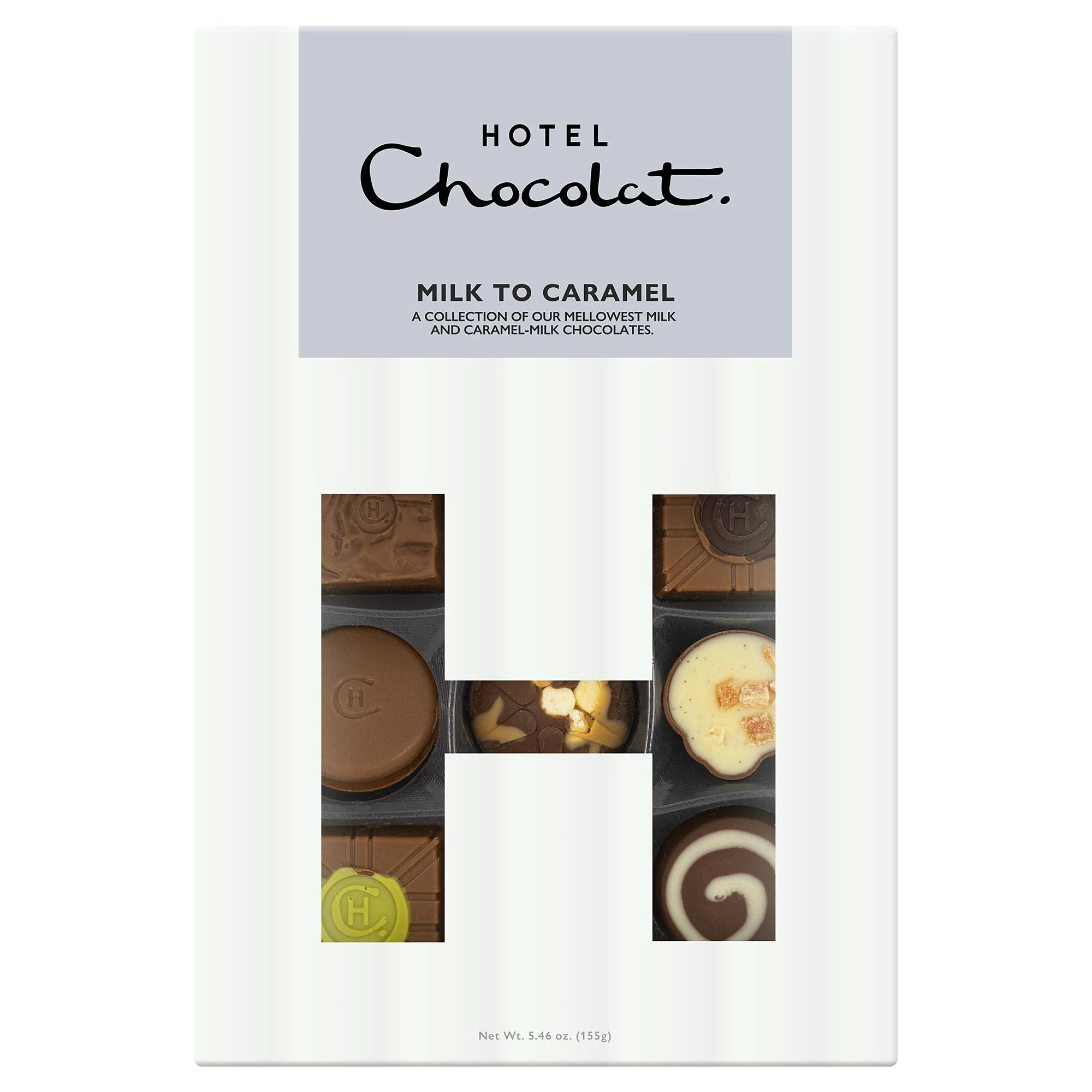 Hotel Chocolat Milk To Caramel H-Box - 14 Of Our Finest Milk and Caramel-Milk Chocolates, 155g - Chocolate Gifts For Birthday, Thank You, Congratulations, Anniversary - Gifts For Her And Him
