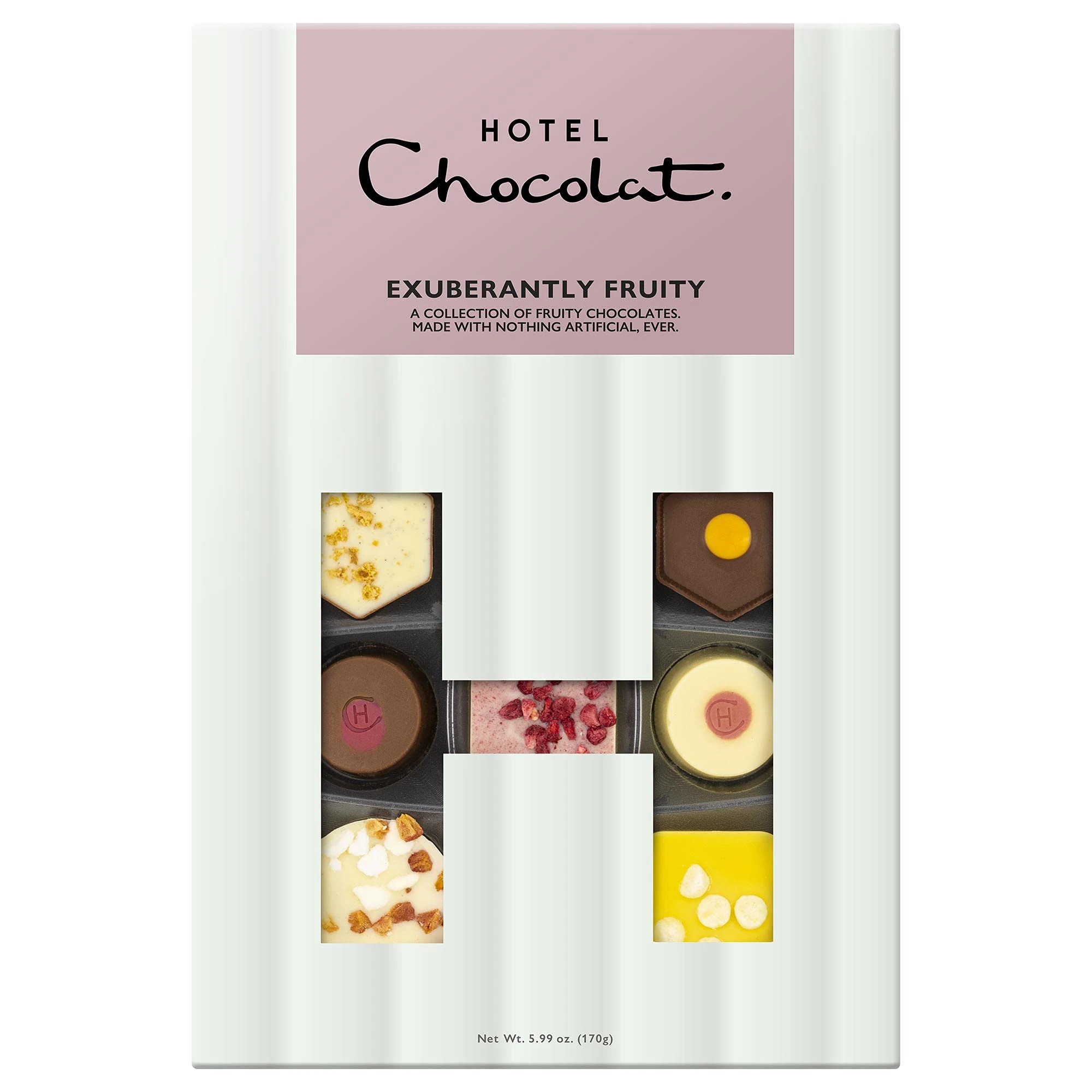 Hotel Chocolat Exuberantly Fruity H-Box 170g - 18-Piece Fruity Dark, White, Milk Chocolate Box - Suitable for Vegetarians - Gift for Birthday, Thank You, Congratulations, Anniversary