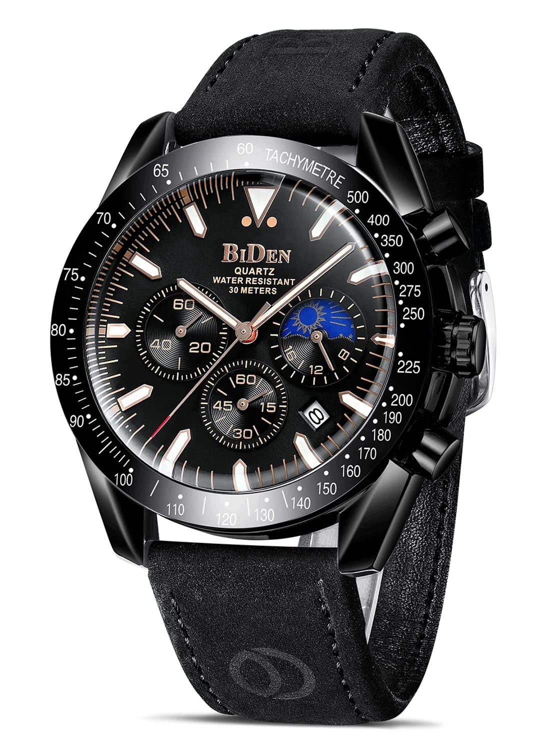 HANPOSH Mens Watches Chronograph Watches for Men Analog Quartz Waterproof Men's Wrist Watch Fashion Business Watch with Date Luminous Moon Phase