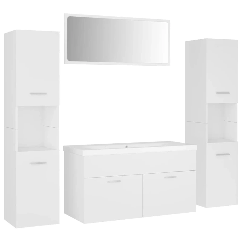 vidaXL White Bathroom Set - Wall Cabinet, Basin, Mirror & Storage