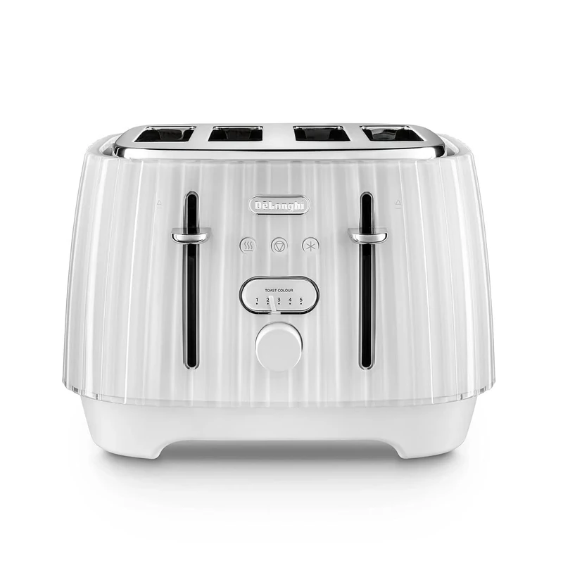 De'Longhi Ballerina Toaster, 4 Slot Toaster, Reheat, 5 Browning Settings, Defrost and Cancel Functions, Pull Crumb Tray, CTD4003.W, 1800W, UK PLUG, White