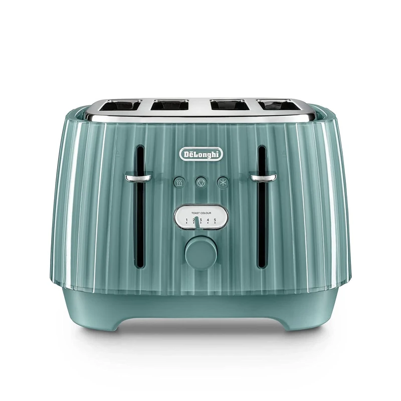 De'Longhi Ballerina Toaster, 4 Slot Toaster, Reheat, 5 Browning Settings, Defrost and Cancel Functions, Pull Crumb Tray, CTD4003.GR, 1800W, UK PLUG, Green