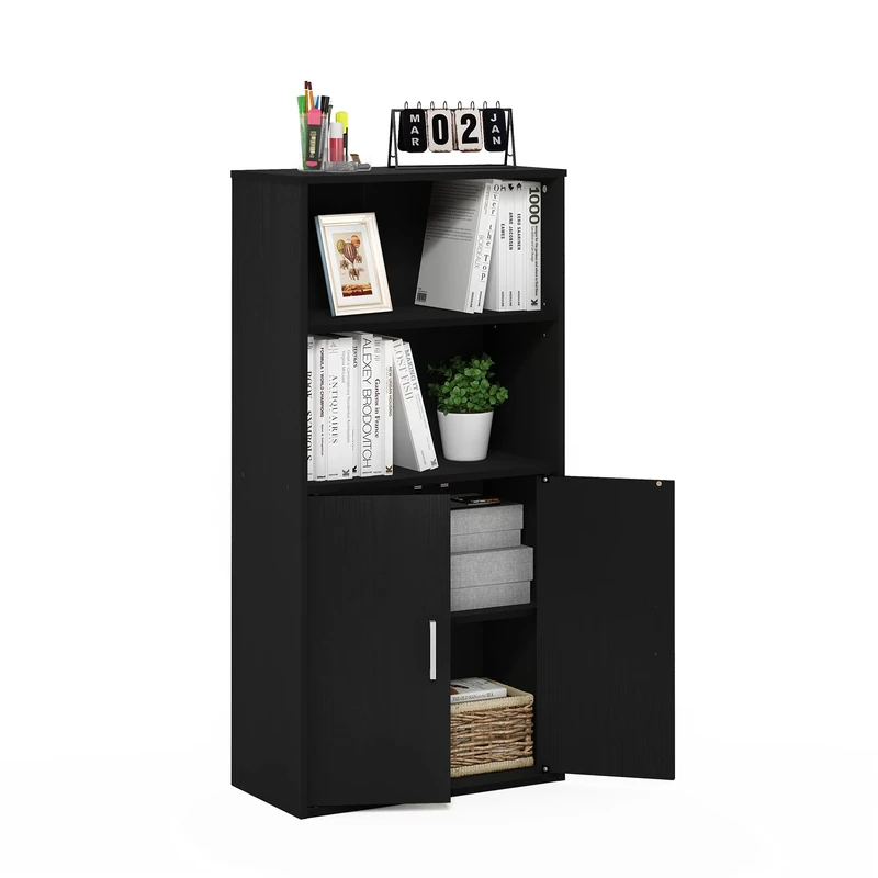 Furinno PASIR Book Shelf, Door Bookshelf, Storage Bookcase with Multipurpose, 11.8 x 23.6 x 47.8, for Living Room, Bedroom, Home Office, Black Oak