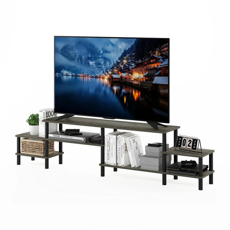 Furinno TURN-N-TUBE TV Stand, Grand Entertainment Center, TV Console for TV up to 55 Inch, for Living Room, Bedroom, French Oak