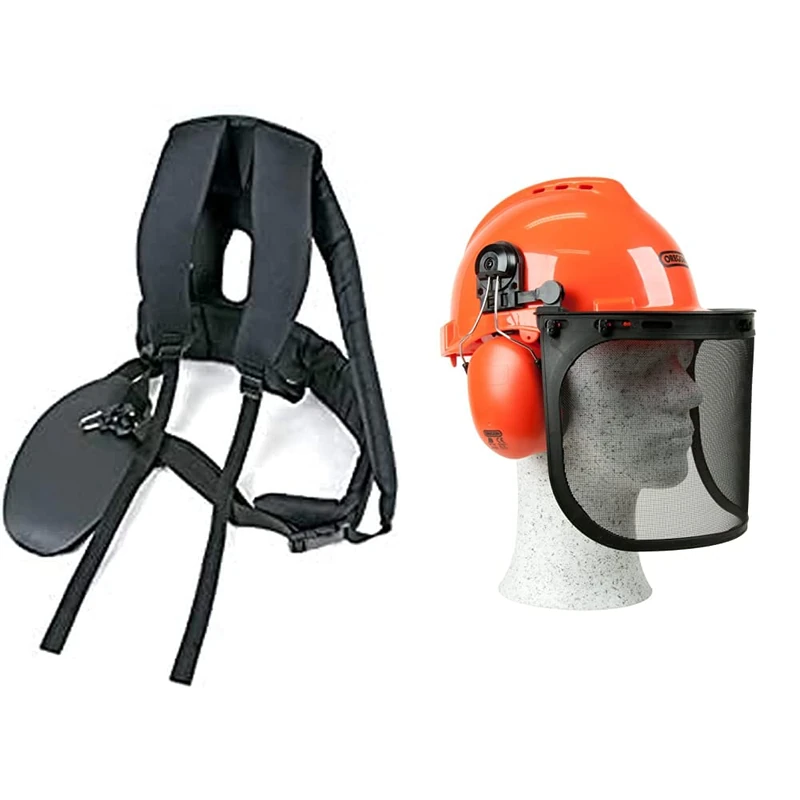 Oregon 539172 Professional Harness for Supporting Brushcutter and Strimmer & Yukon Chainsaw Safety Helmet with Protective Ear Muff and Mesh Visor (562412)