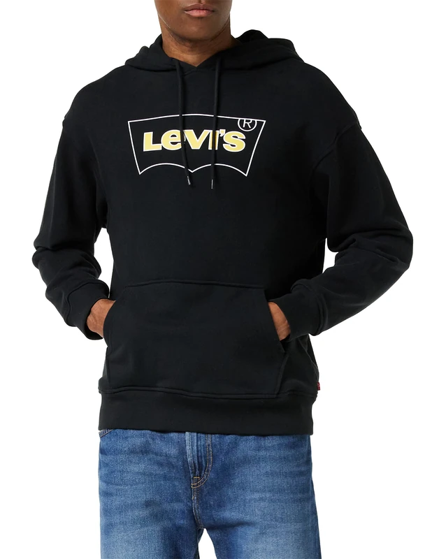 Levi's Men's Relaxed Graphic Sweatshirt Hoodie, Outline Caviar, S