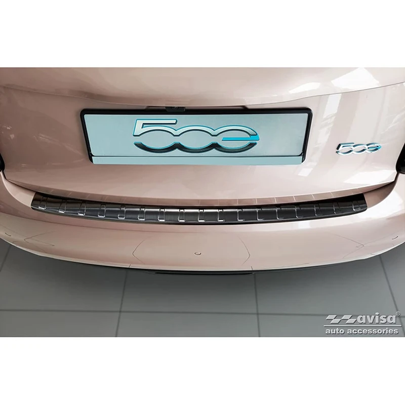 Avisa Black Stainless Steel Rear bumper protector compatible with Fiat 500e Berlina, 3+1 & Cabrio 3-doors 2020- 'Ribs' - Image 1