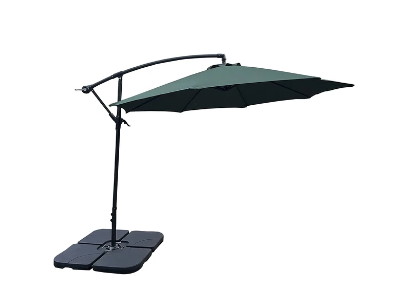 SHATCHI 3m Green Round Parasol With Cross Base and 48mm Steel Pole Sun Shade Garden Outdoor Beach Patio Hanging Umbrella Cantilever