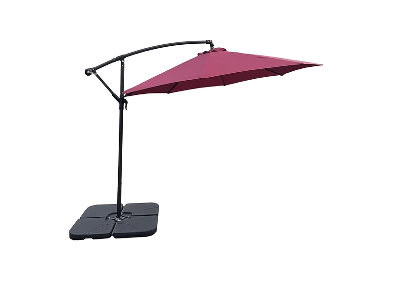SHATCHI 3m Burgundy Round Parasol With Cross Base and 48mm Steel Pole Sun Shade Garden Outdoor Beach Patio Hanging Umbrella Cantilever - Image 1