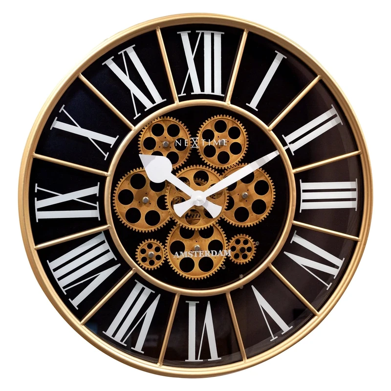 NexTime Black Gear Clock - Large Wall Clock - 50cm - Moving Gears - William