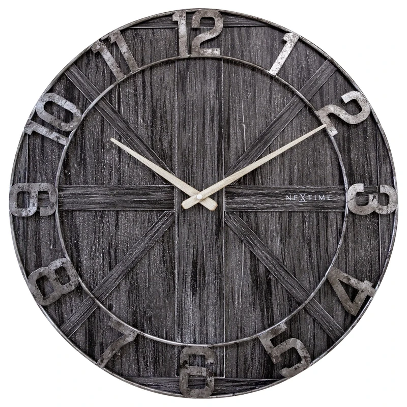 NexTime Large Wall Clock - 50 cm - Silent - Black - Wood - Metal - York