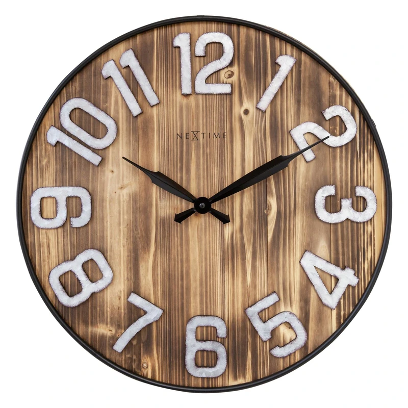 NexTime Large Wall Clock - 50cm - Silent - Wood - Metal - Aberdeen, Brown