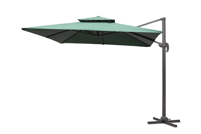 3m Green Square Parasol With Cross Base and 77mm Aluminium Pole Sun Shade Garden Outdoor Beach Patio Canopy Shelter Umbrella Cantilever