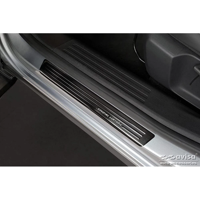 Avisa Black Stainless Steel Door sill protectors compatible with Citroën C4 III 2020- & C4 X 2022- 'Special Edition' - 4-pieces - Image 1