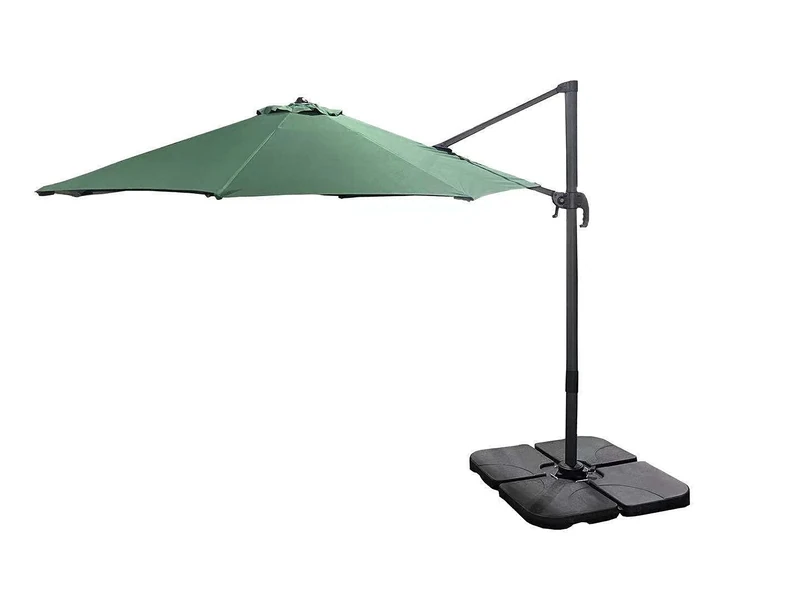 3m Green Octagon Parasol With Cross Base and 65mm Aluminium Pole Sun Shade Garden Outdoor Beach Patio Canopy Shelter Umbrella Cantilever