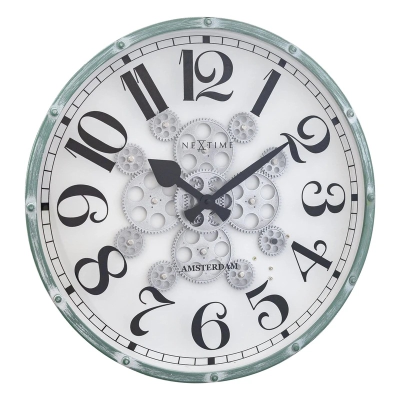NexTime White Gear Clock - Large Wall Clock - 50cm - Moving Gears - Henry