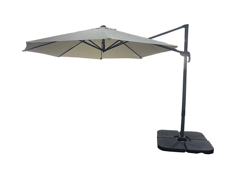 3m Beige Octagon Parasol With Cross Base and 65mm Aluminium Pole Sun Shade Garden Outdoor Beach Patio Canopy Shelter Umbrella Cantilever