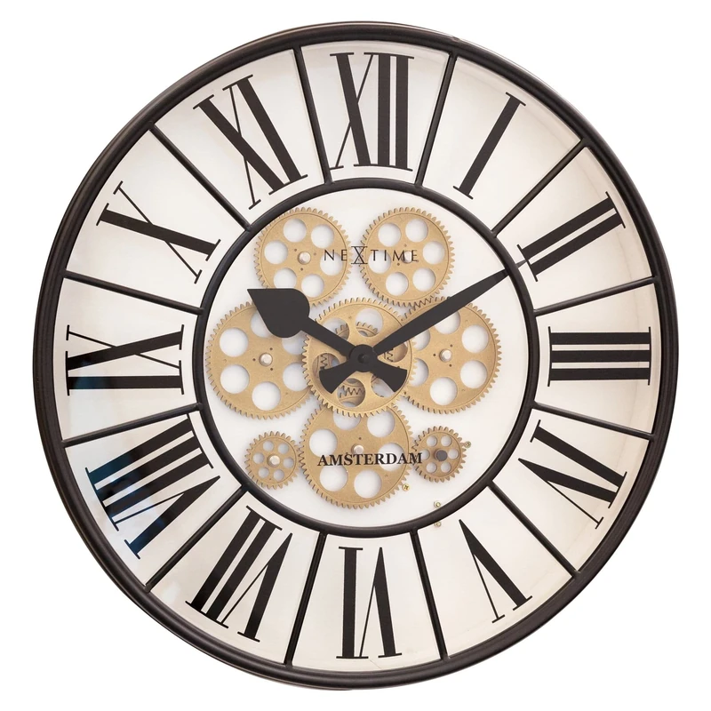 NexTime White Gear Clock - Large Wall Clock - 50cm - Moving Gears - William