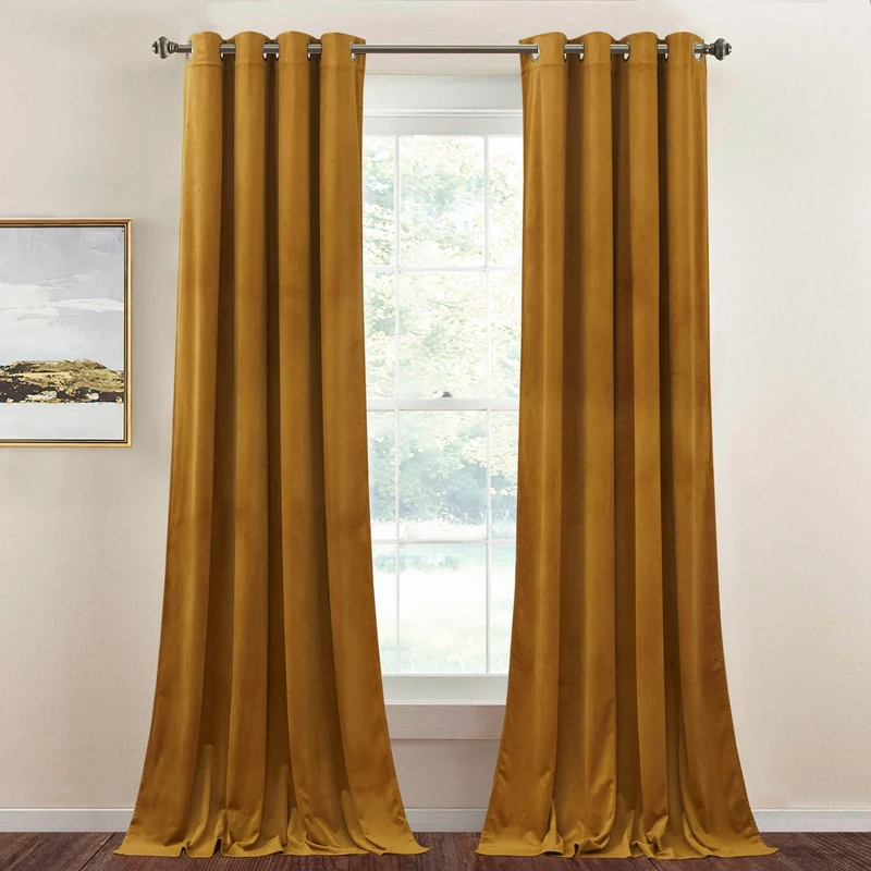 StangH Golden Brown Velvet Curtains 108 Inch Long Luxury Room Darkening Decorative Curtains for Birthday Party Holiday Studio Backdrops Grommet Design W52 x L108 2 Panels