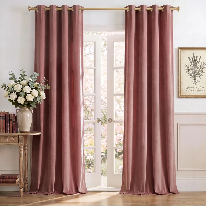 StangH Dusty Rose Velvet Thermal Curtains for Nursery, W52 x L96, 2 Panels