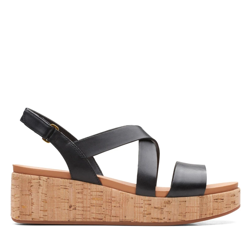 Clarks Kimmei Cork, Wedge Sandal, Black,