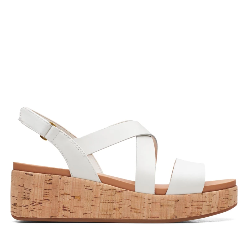 Clarks Kimmei Cork, Wedge Sandal, White,
