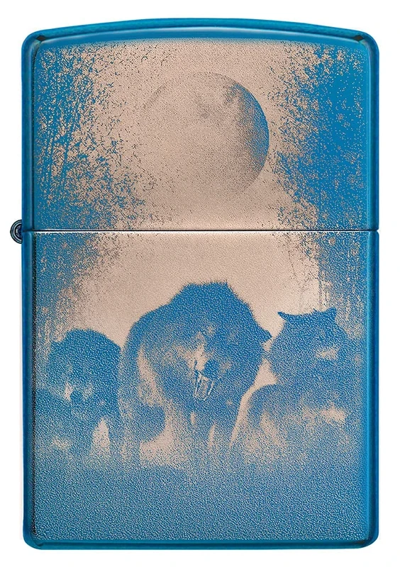 Zippo Windproof Lighter - Wolves Model - High Polish Blue Finish with Color Image - Refillable - Reusable - Windproof Design - Gift Box - Metal - Made in USA