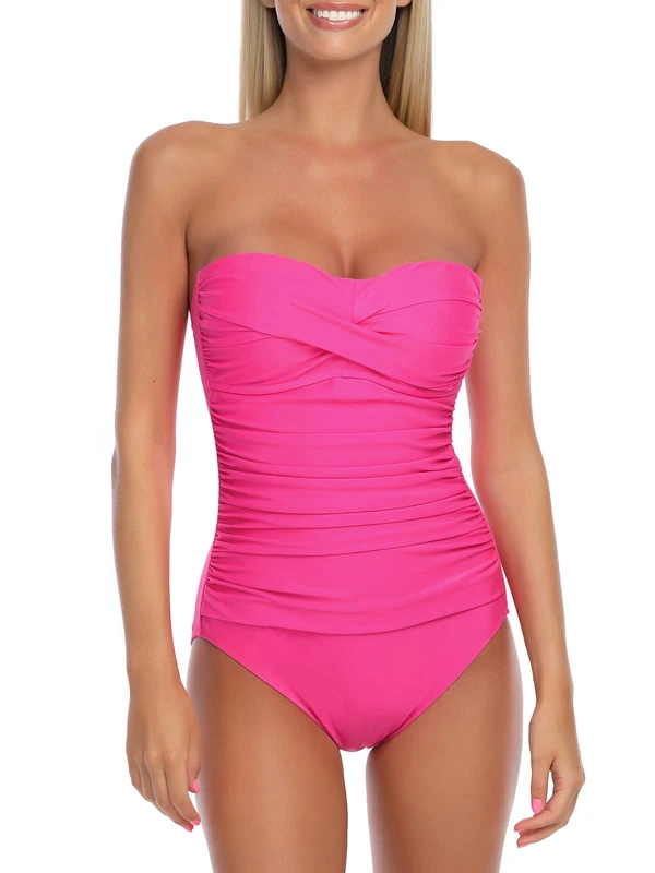 RELLECIGA Women's Tummy Control Swimwear Strapless One Piece Swimsuit for Women, Neon Rose, X-Large