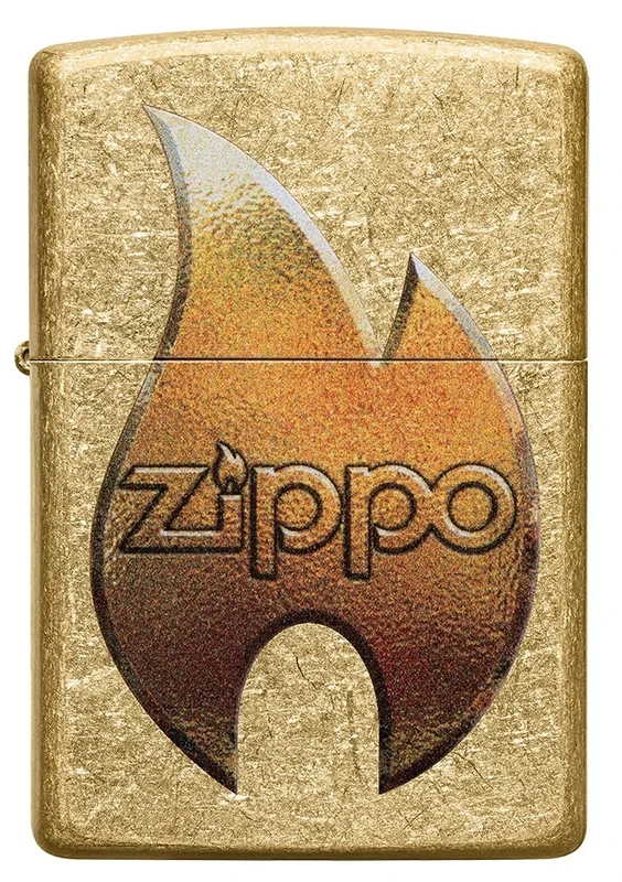 Zippo Windproof Lighter - Gold Flame Model - Tumbled Brass with Colour Image - Refillable - Reusable - Windproof Design - Gift Box - Made in USA