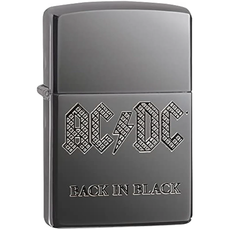Zippo Windproof Lighter - AC/DC Design with Engraving - Armor Black Ice Finish - Refillable - Reusable - Windproof Design - Gift Box - Metal - Made in USA