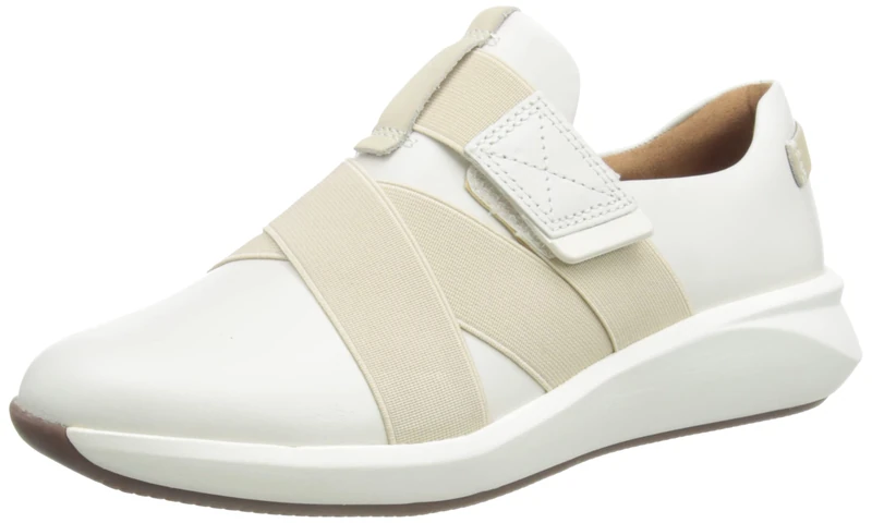 Clarks Women's Un Rio Strap Sneakers, White Leather, 3.5 UK