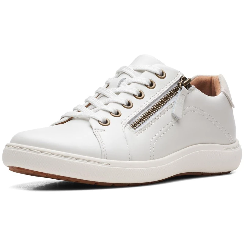 Clarks Womens Nalle Lace Sneaker, White Leather, 3 UK