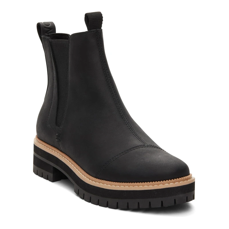 TOMS Women Dakota Boot Oxford, Water Resistant Black Leather, 6.5 UK
