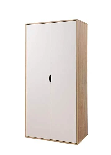 Timber Art Design UK Alton 2 Door Double Wardrobe with Hanging Rail Modern Design Cupboard For Clothes Storage Bedroom Furniture 165 x 79 x 46 cm -White & Sonoma Oak